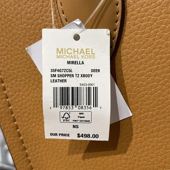 Michael Kors Mirella Small Pebbled Leather Shopper Top Zip Crossbody XBody Bag